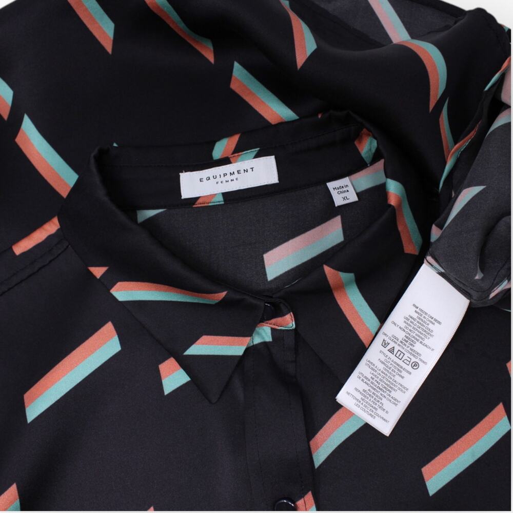 XL Equipment Femme 100% Silk Blouse EclipseMulti Retro ArtDeco Miami Graphic - Picture 3 of 8